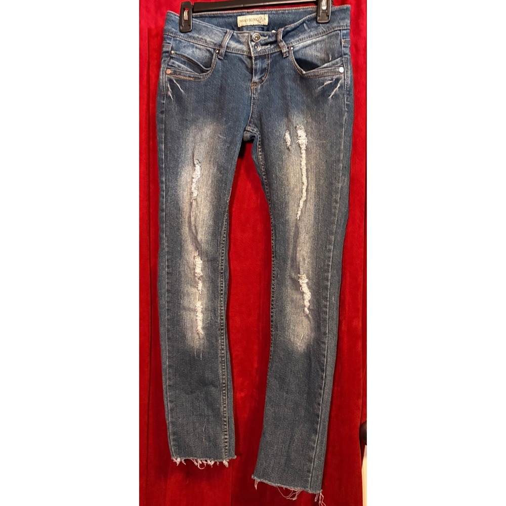 Paris Blues Jeans Kids Size 7 Blue Good Distressed Slim Fit Raw Hem SHW29553
